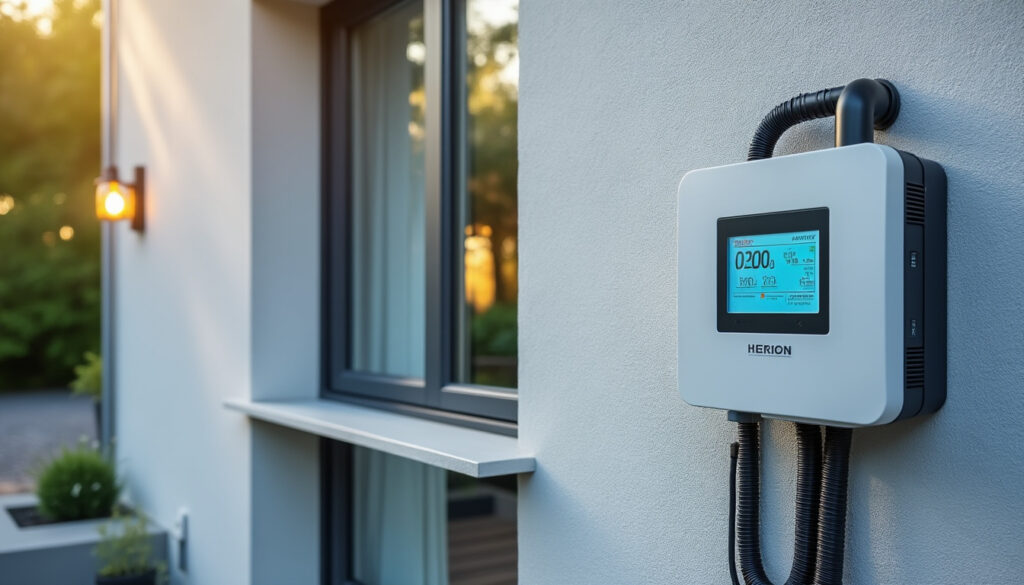 Pompe à chaleur installée à l’extérieur d’une maison moderne
