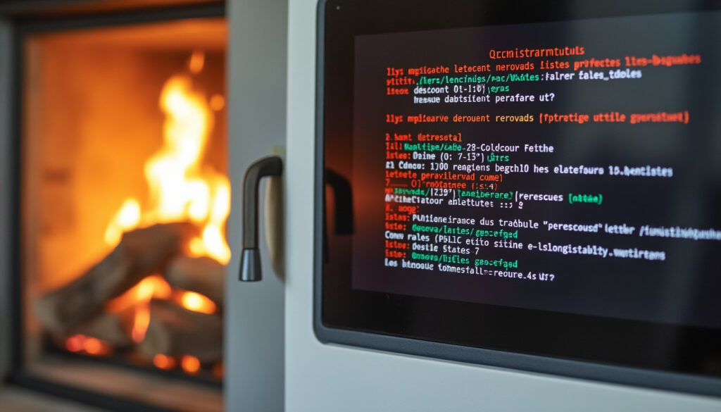 Poêle à granulés affichant un code erreur dans un salon