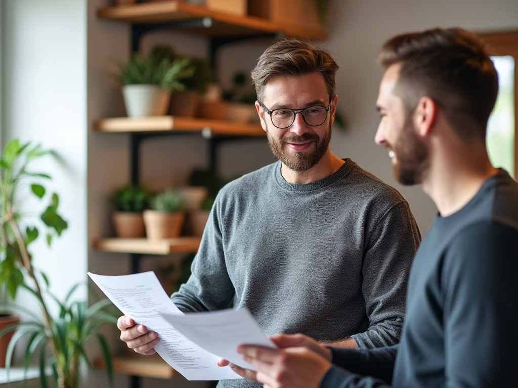 Conseiller énergie avec un particulier dans une maison rénovée