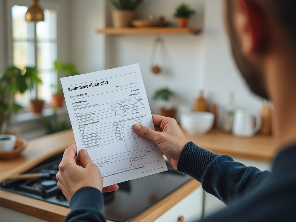 Particulier tenant une facture d’électricité floutée
