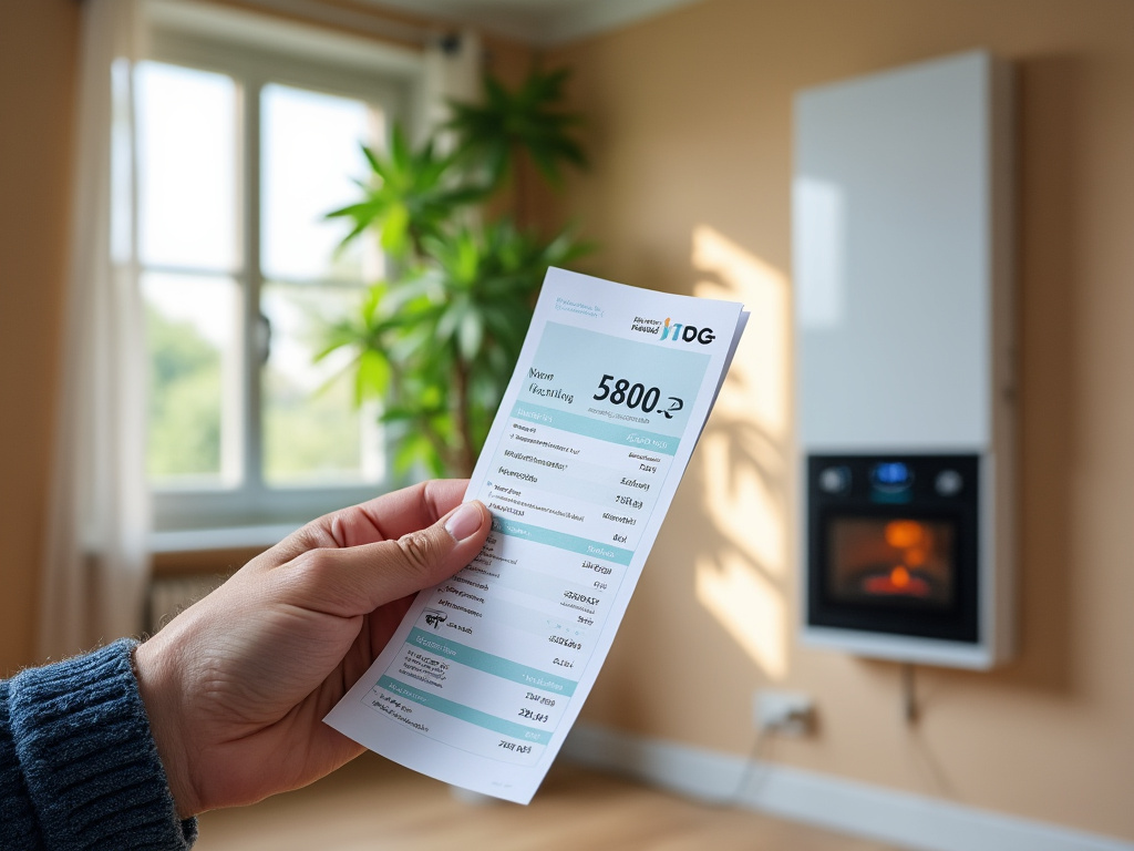 Facture d'énergie floutée avec système de chauffage moderne en arrière-plan