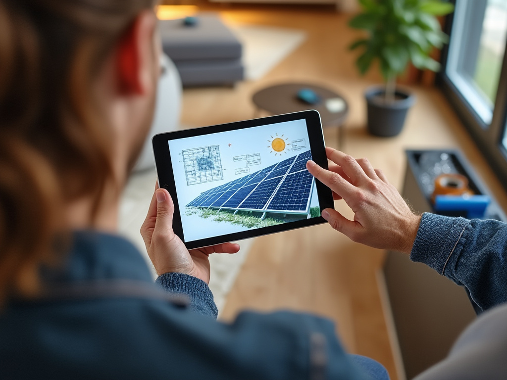 Conseiller énergie montrant un dessin de panneaux solaires chez un particulier