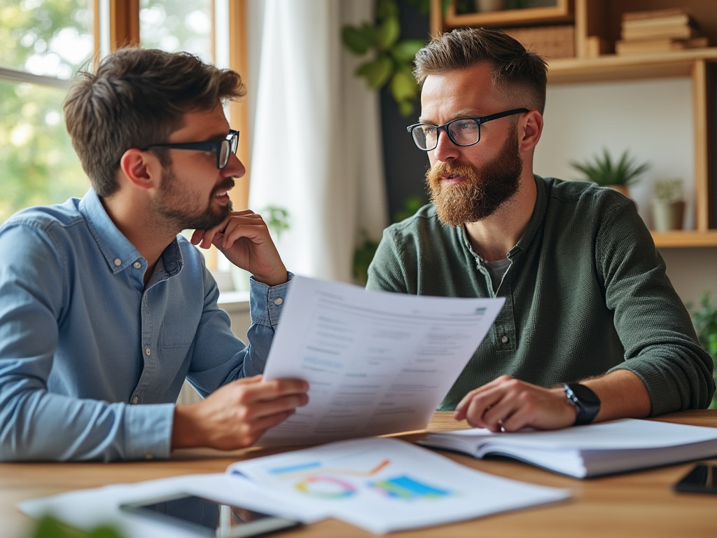 Conseiller énergie avec un particulier expliquant les aides à la rénovation