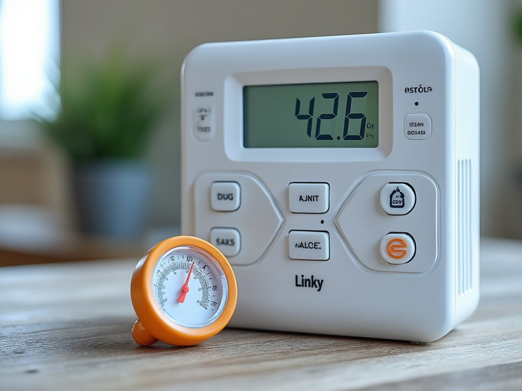 Compteur électrique Linky et thermomètre illustrant la consommation énergique