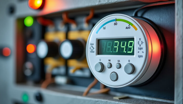 Compteur électrique triphasé dans tableau électrique propre