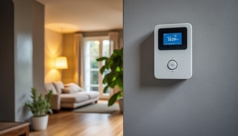 Maison rénovée avec compteur gaz visible et tableau électrique propre