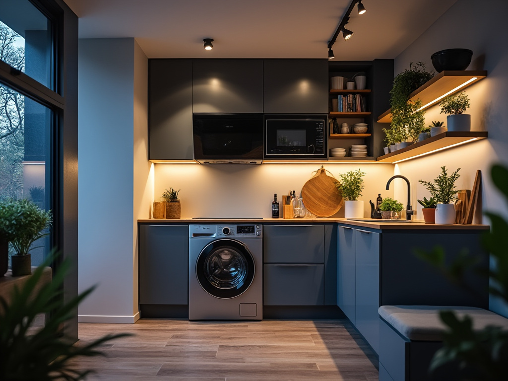 Cuisine avec lave-linge fonctionnant en heures creuses