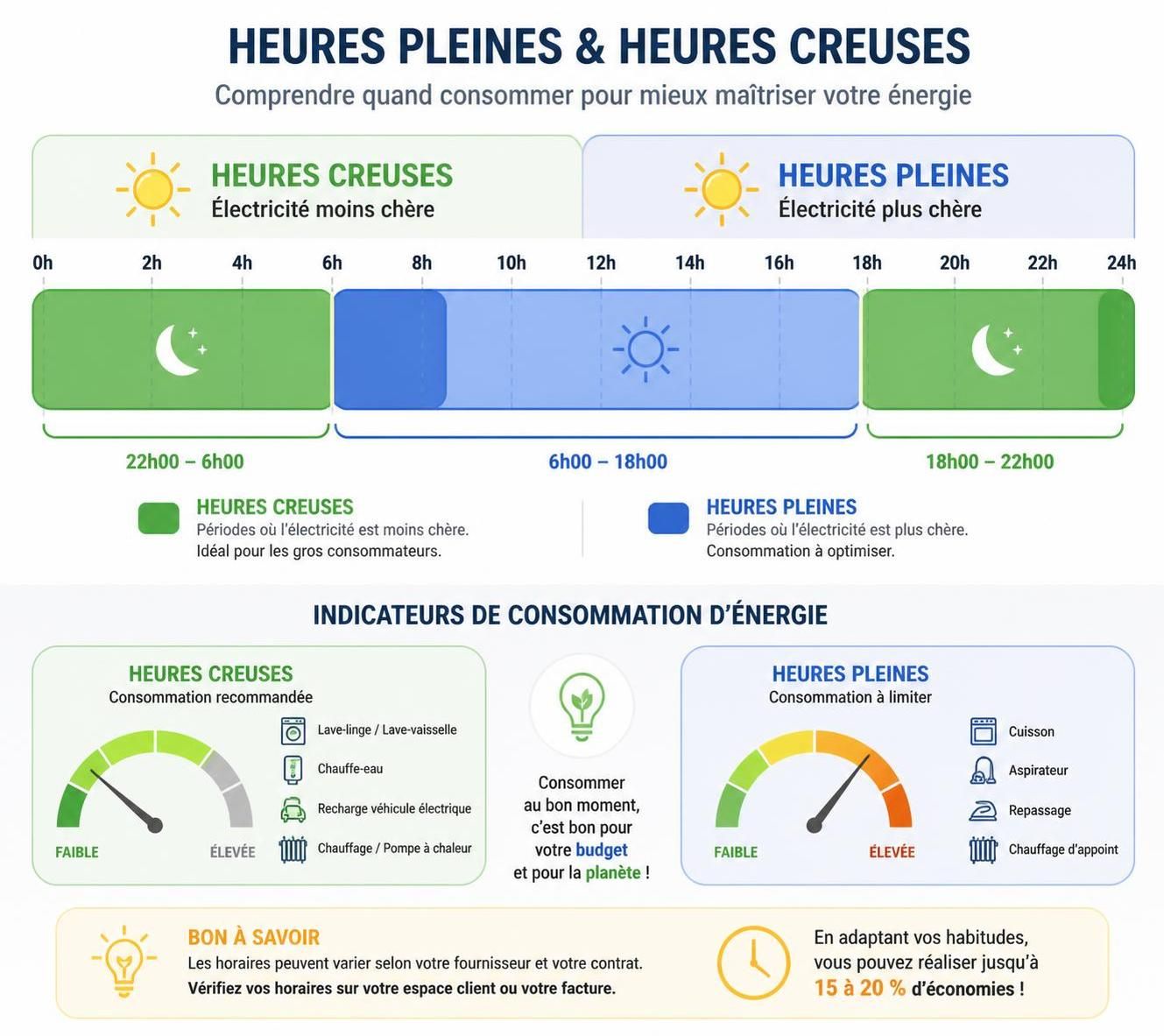 découvrez comment optimiser votre consommation d'énergie en comprenant les heures pleines et les heures creuses, et réduisez votre facture d'électricité efficacement.